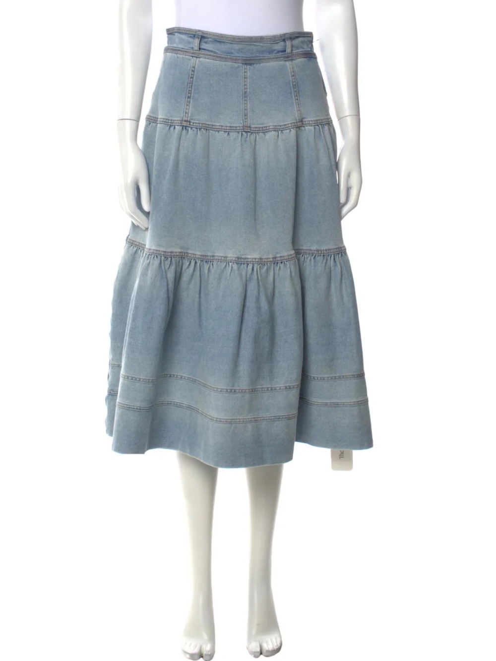Ulla Johnson Light Blue Tiered Denim Midi Skirt Size 2